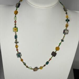 Artisan beaded necklace costume jewelry natural nature neutral burnished silver